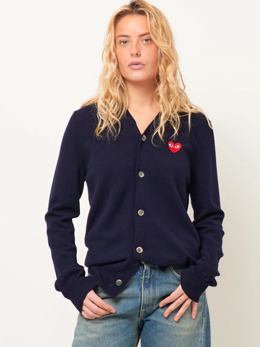 Comme De Garons Play Mini Heart Cardigan Navy Sz Xl